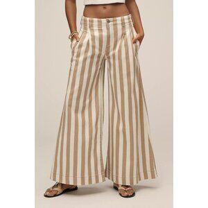 Maeve High-Rise Wide-Leg Jeans White Beige Striped 26